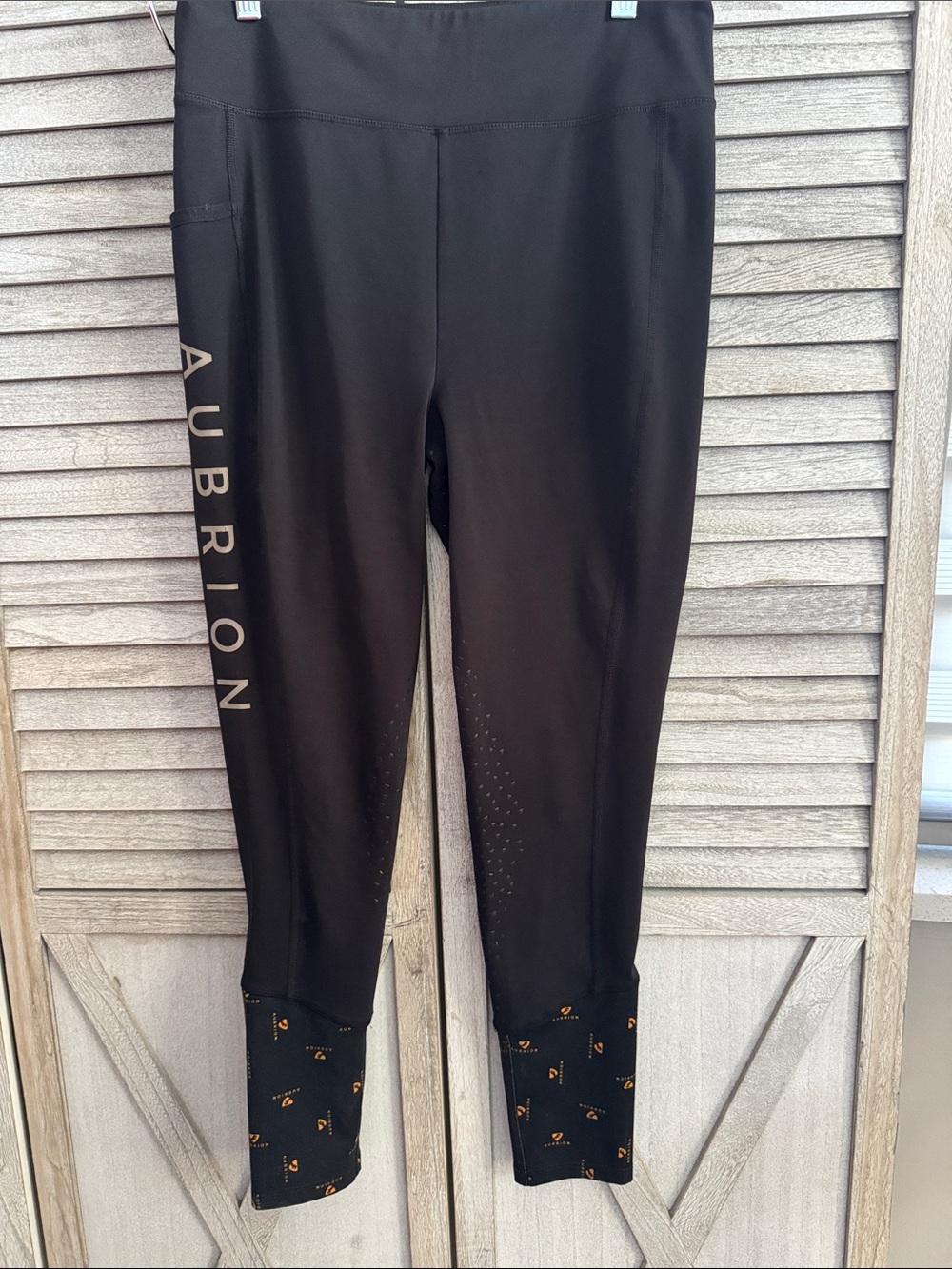 Aubrion Black Equestrian Breeches with Patterned Cuffs size large